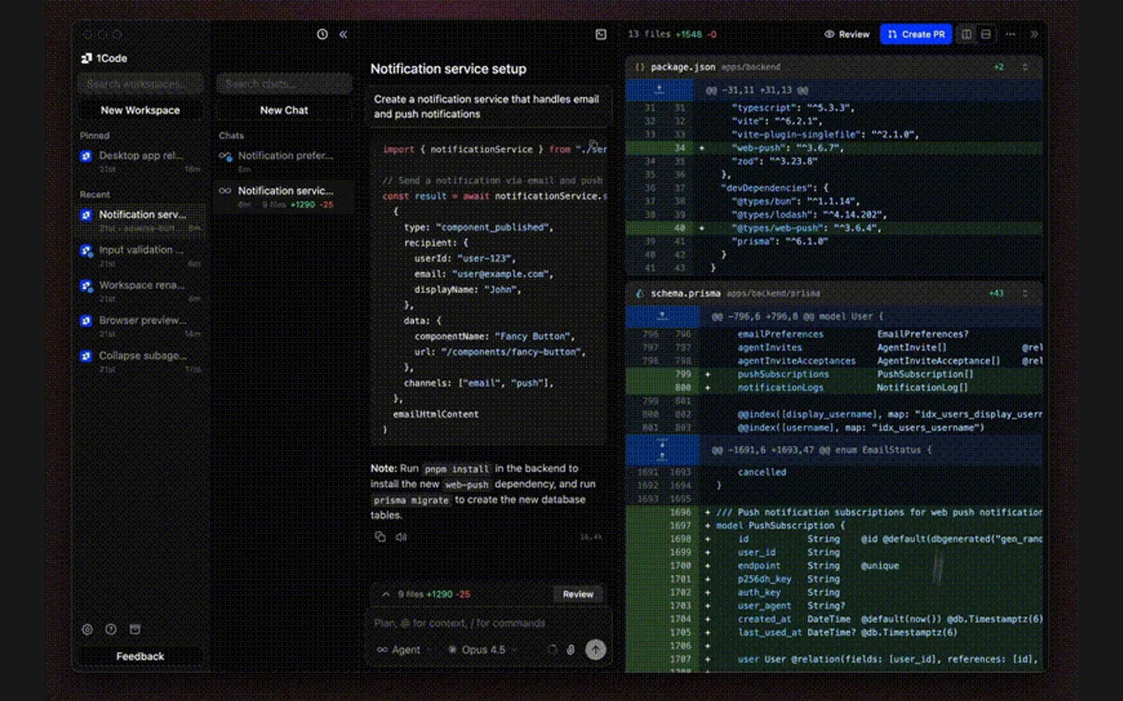 1Code interface screenshot