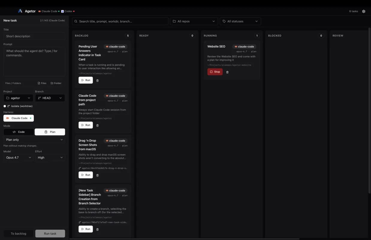 Agetor interface screenshot