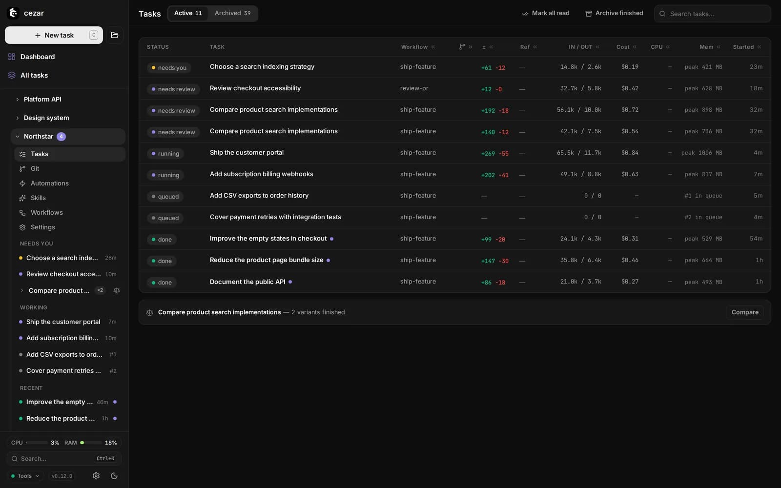 Cezar interface screenshot