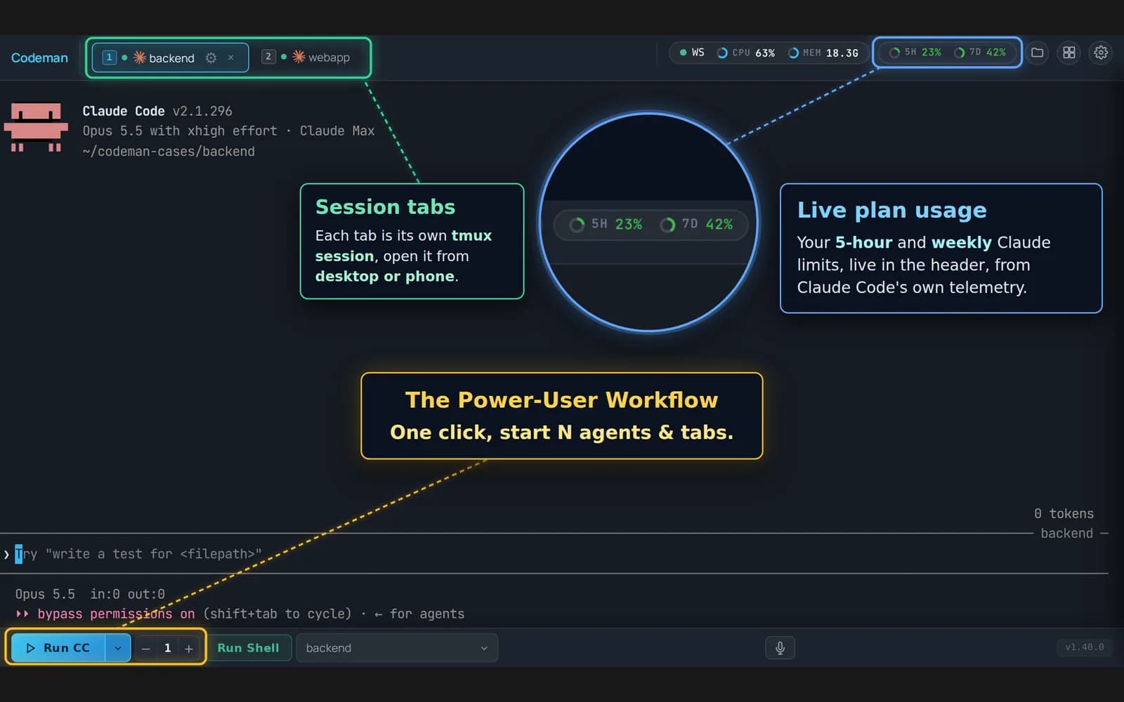 Codeman interface screenshot