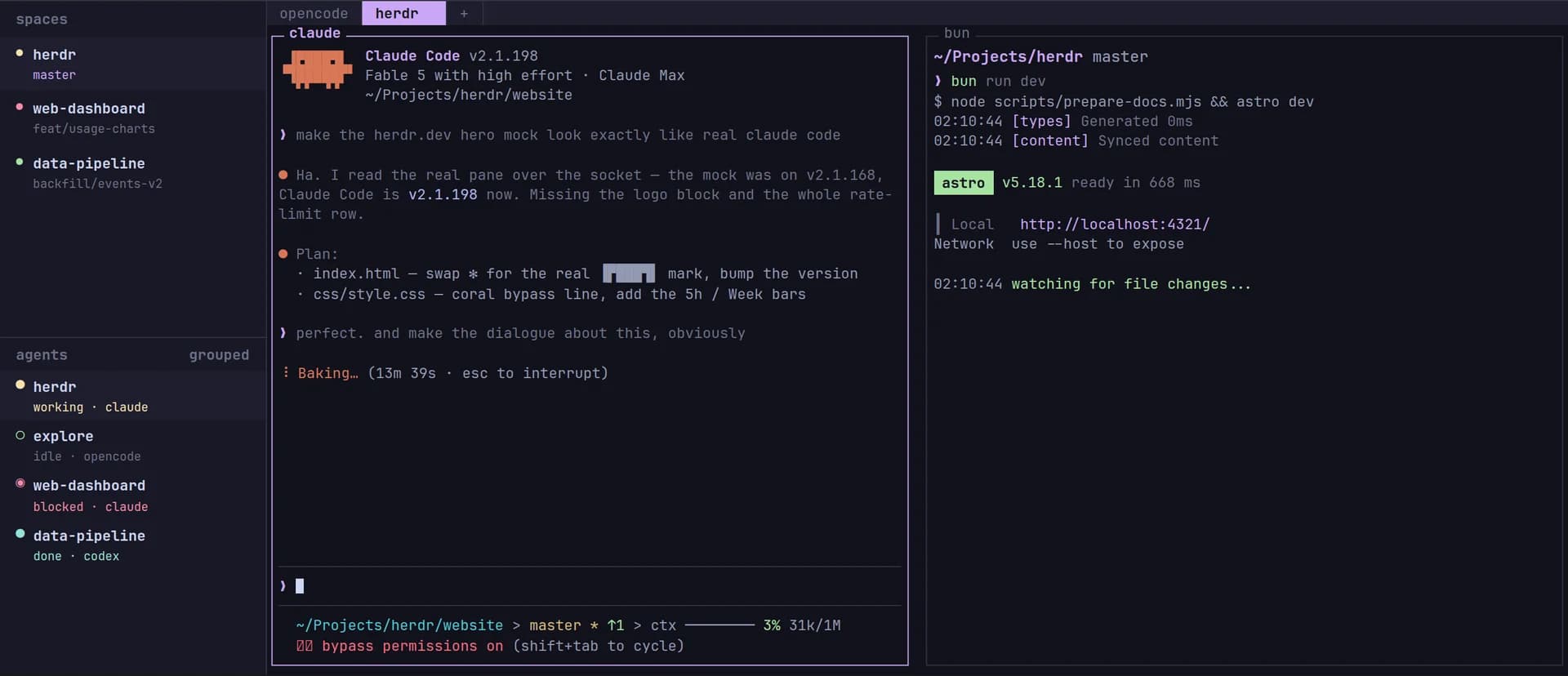Herdr interface screenshot