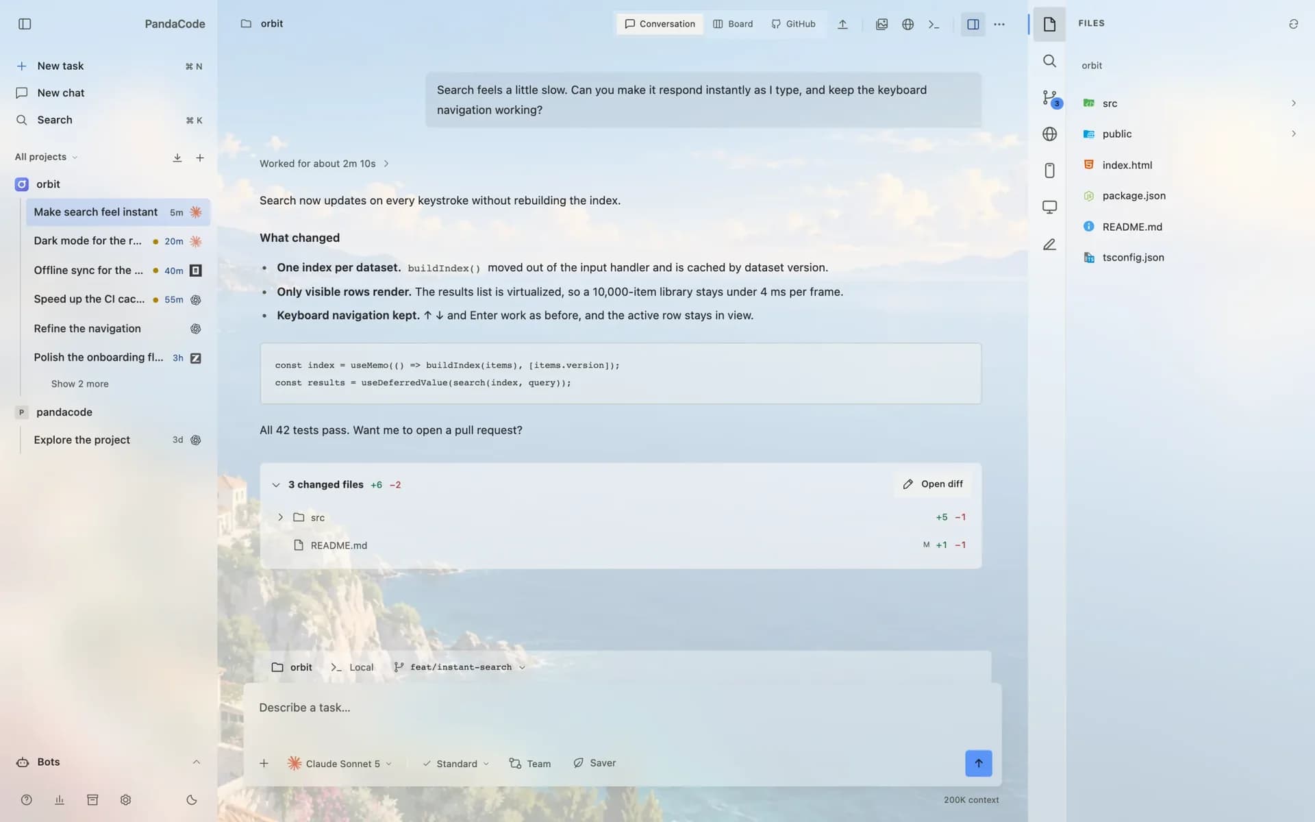PandaCode interface screenshot
