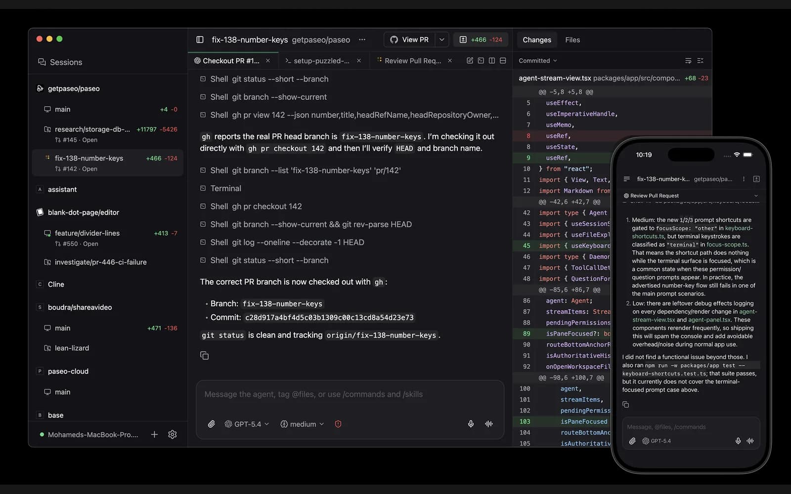 Paseo interface screenshot
