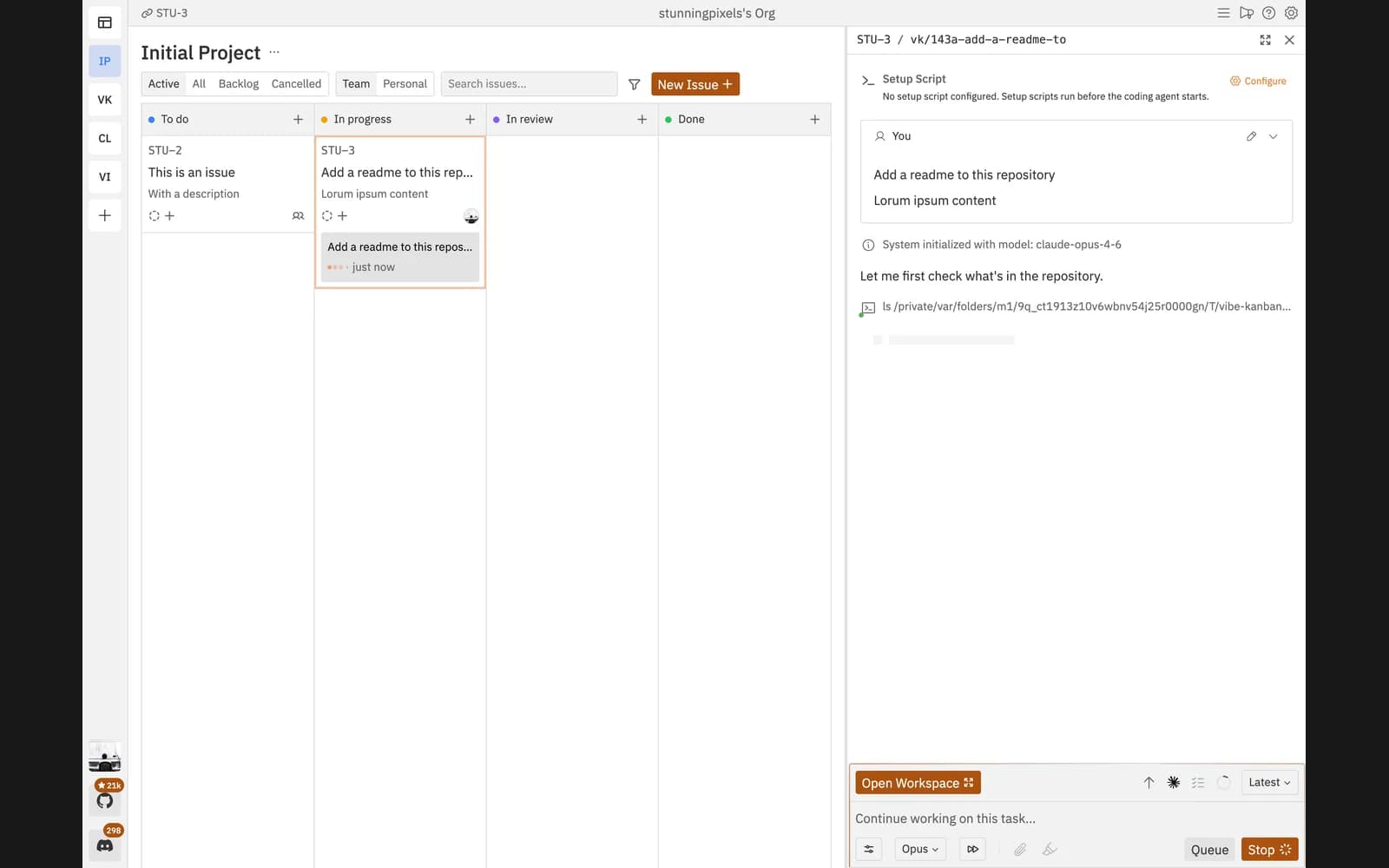 Vibe Kanban interface screenshot